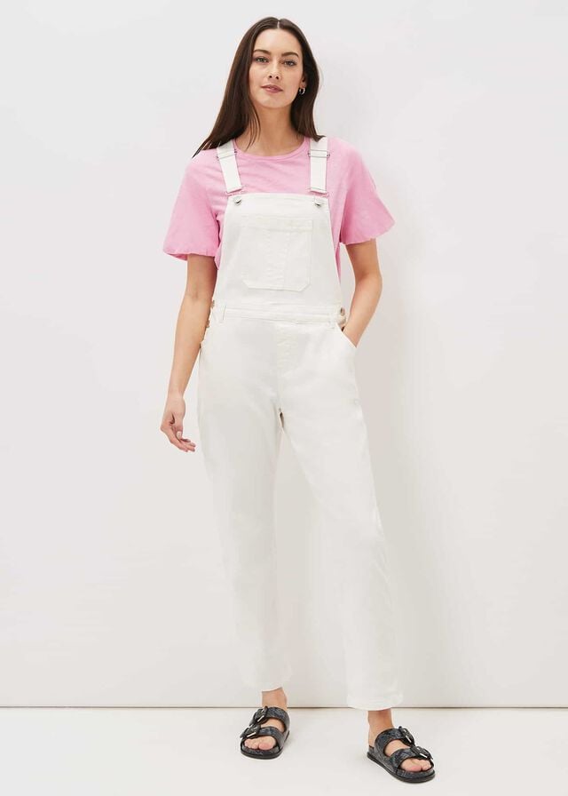 White Phase Eight Khari Denim Dungarees Jumpsuit | 5278NCFBW