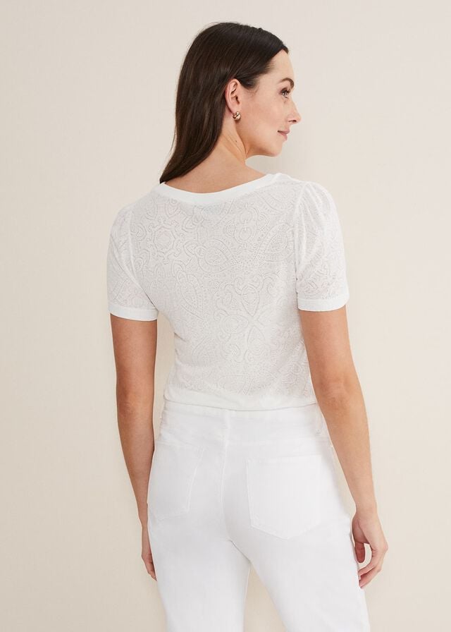 White Phase Eight Kinsley Pointelle T Shirts | 1685AVEUS