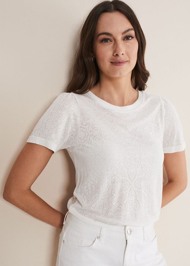 White Phase Eight Kinsley Pointelle T Shirts | 1685AVEUS