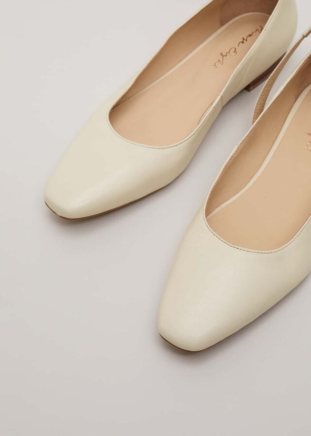 White Phase Eight Leather Almond Toe Strap Ballerina Flats | 6248DIFSJ