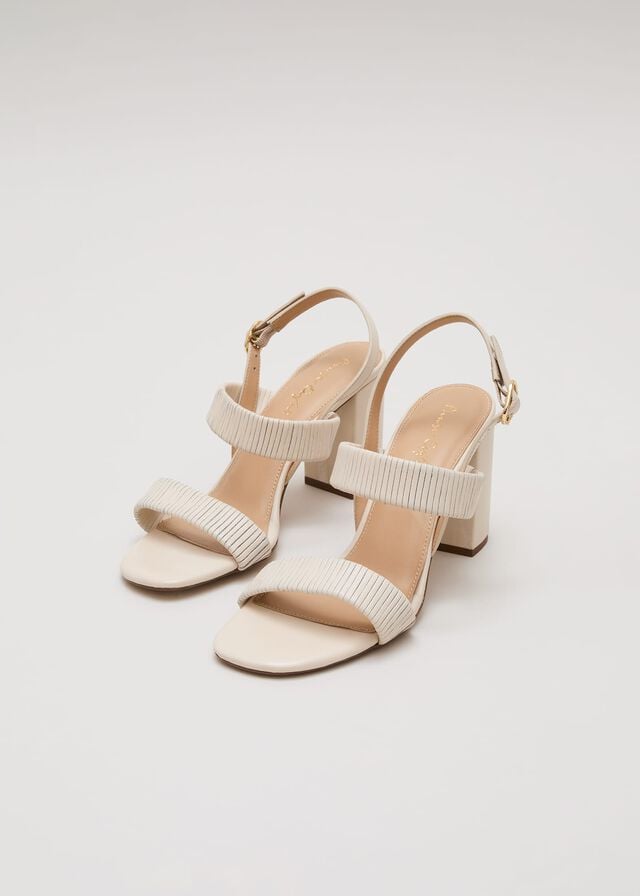 White Phase Eight Leather Double Strap Block Heels | 8217BCTOP