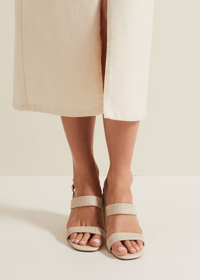 White Phase Eight Leather Double Strap Block Heels | 8217BCTOP