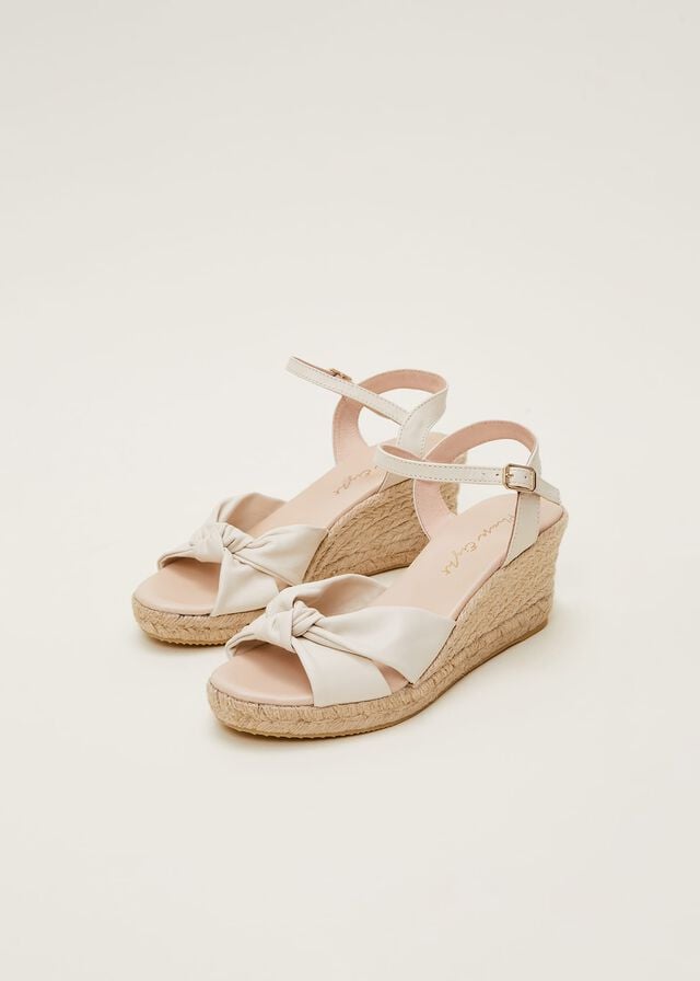 White Phase Eight Leather Knot Front Espadrilles Heels | 1647FVHYO