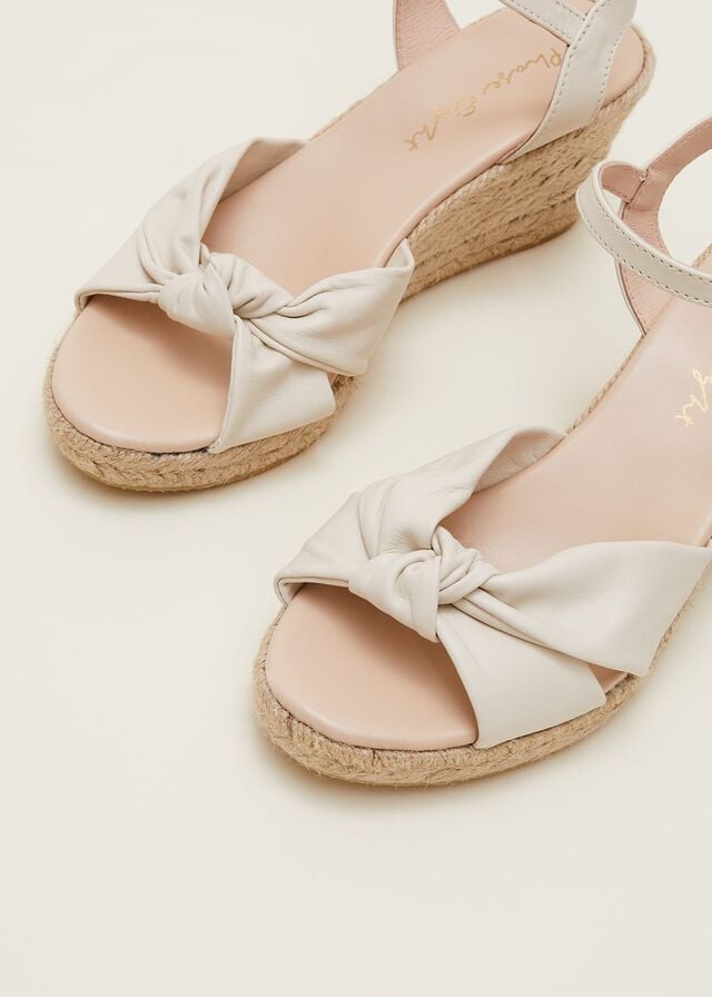 White Phase Eight Leather Knot Front Espadrilles Heels | 1647FVHYO