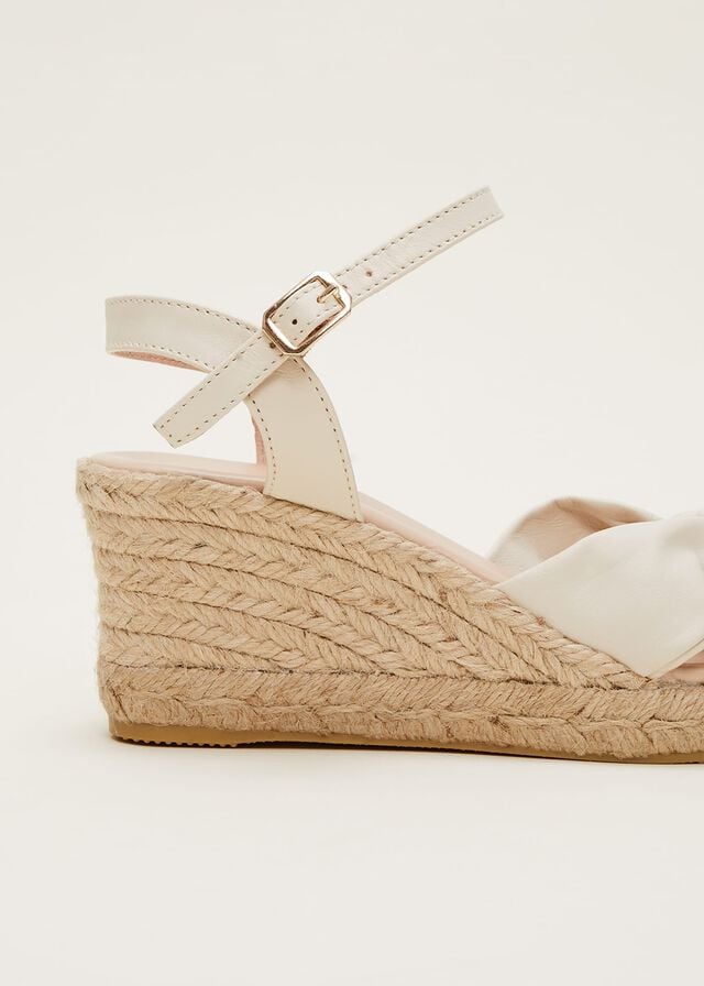 White Phase Eight Leather Knot Front Espadrilles Heels | 1647FVHYO