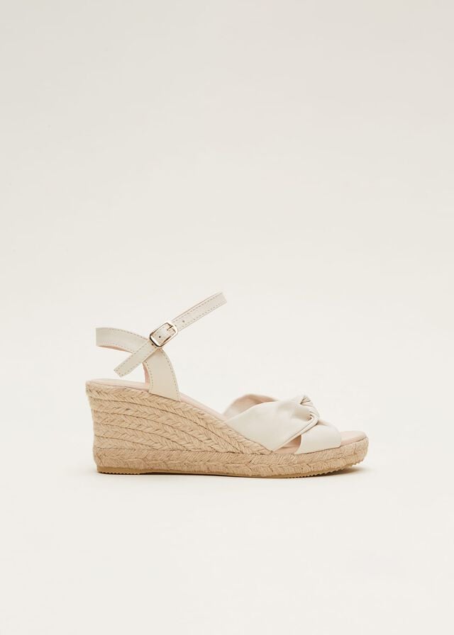 White Phase Eight Leather Knot Front Espadrilles Heels | 1647FVHYO