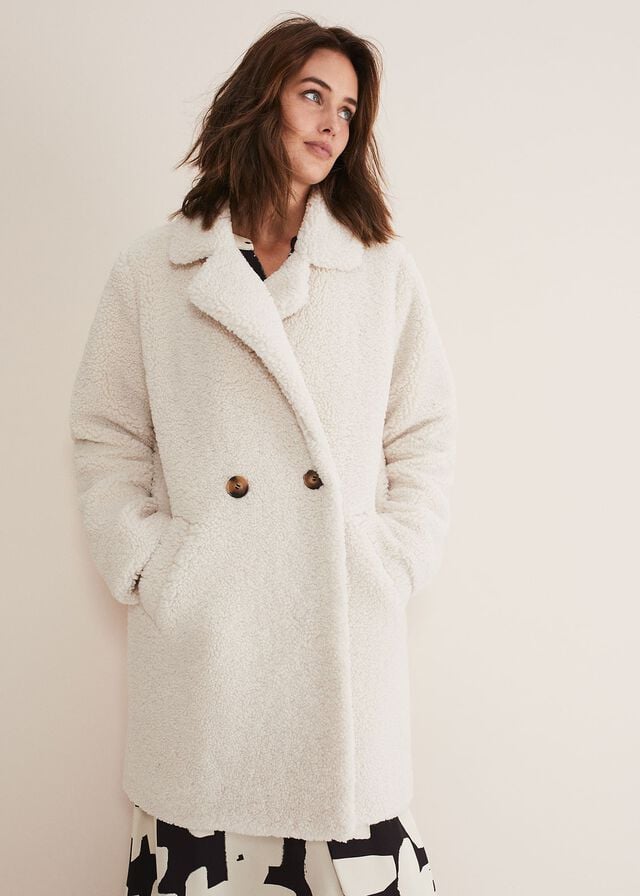 White Phase Eight Libbie Longline Teddy Coats | 9085BPZRQ