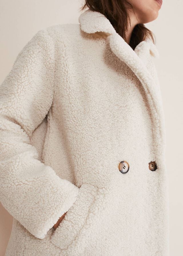 White Phase Eight Libbie Longline Teddy Coats | 9085BPZRQ