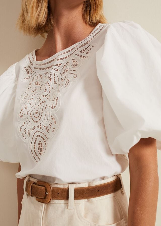 White Phase Eight Lillianna Lace Front Shirts | 5946VNFGU