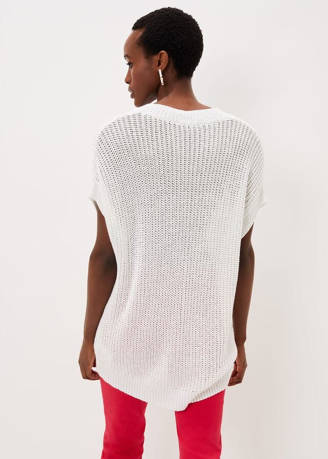 White Phase Eight Lizzia V-Neck Stitch Knitwear | 7168QYTXA