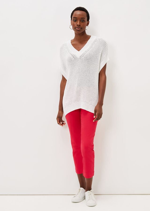 White Phase Eight Lizzia V-Neck Stitch Knitwear | 7168QYTXA