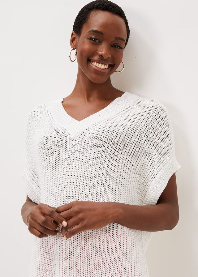 White Phase Eight Lizzia V-Neck Stitch Knitwear | 7168QYTXA