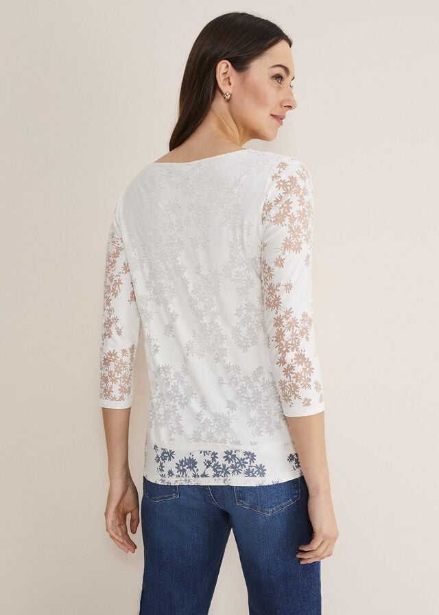 White Phase Eight Mariella Floral Burnout T Shirts | 0387IZMCO