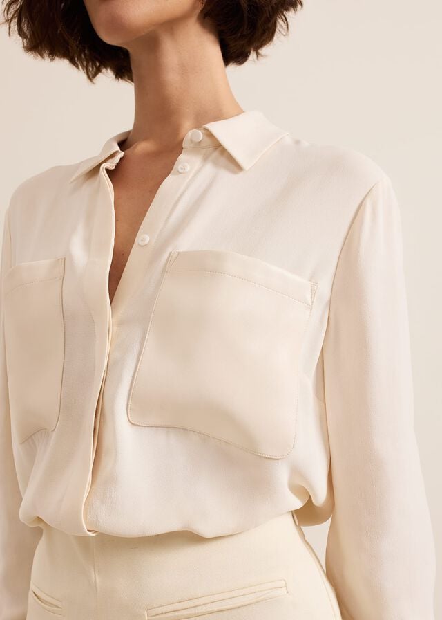 White Phase Eight Maya Pu Pocket Shirts | 5241DLHQS