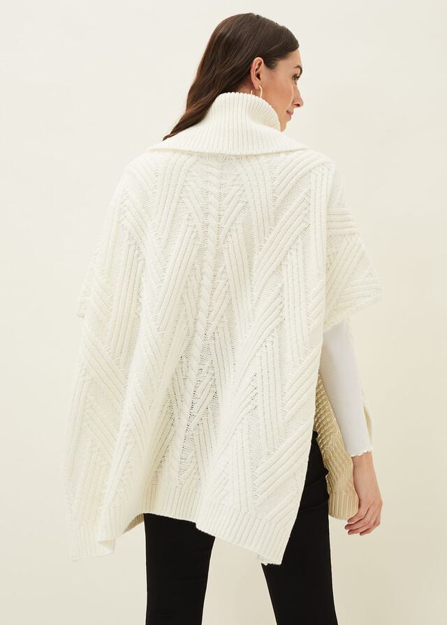 White Phase Eight Melly Cable Cape Scarves | 5460BKMPW