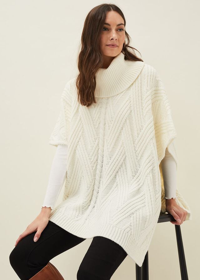 White Phase Eight Melly Cable Cape Scarves | 5460BKMPW