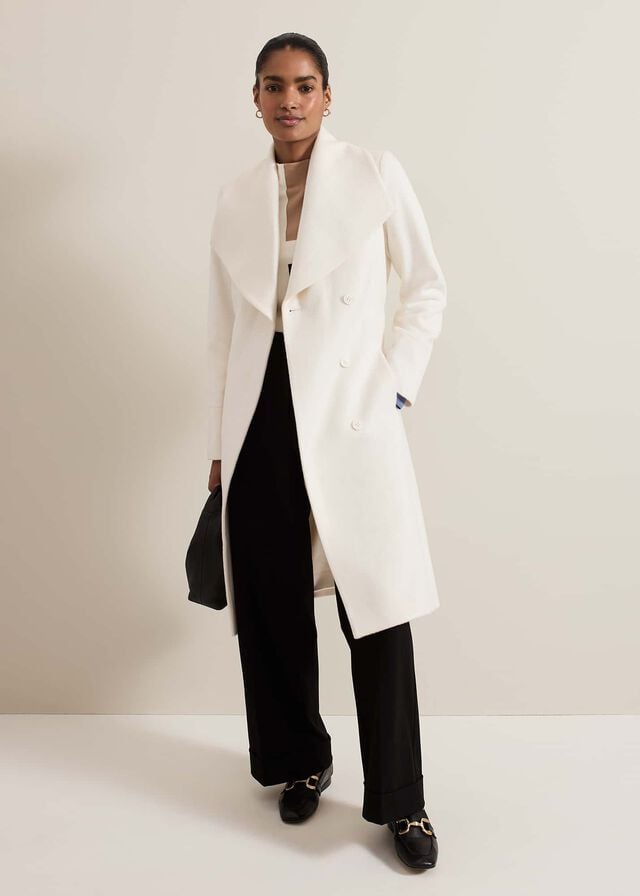 White Phase Eight Nicci Belted Wool Coats | 7835CSGHX