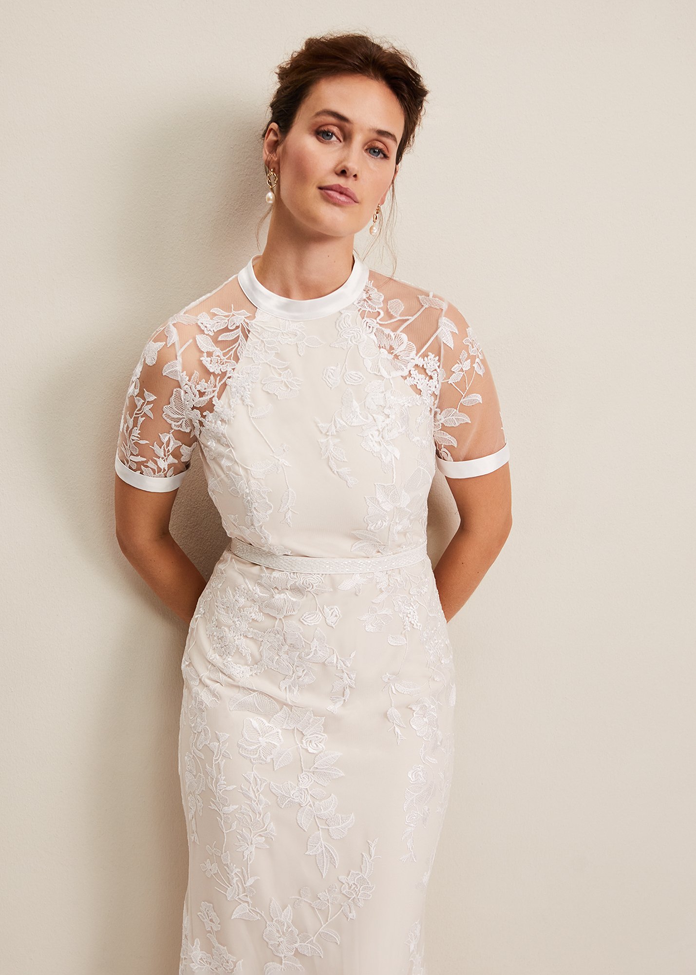 White Phase Eight Poppy Embroidered Wedding Dress | 8650YZCMO