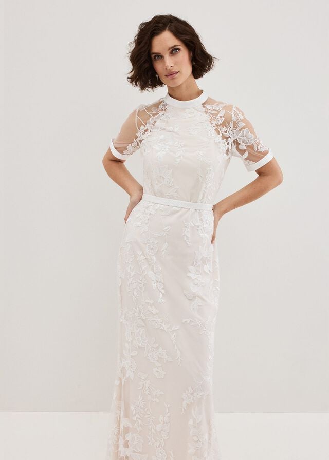 White Phase Eight Poppy Embroidered Wedding Dress | 8650YZCMO