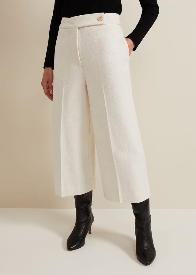 White Phase Eight Ripley Boucle Culotte Trousers | 8065QXSYA