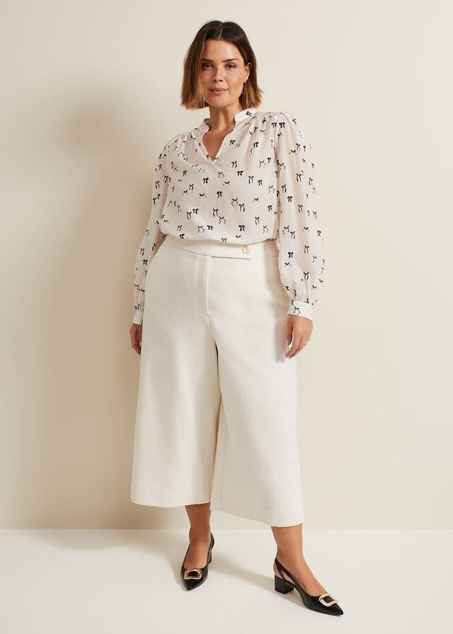 White Phase Eight Ripley Boucle Culotte Trousers | 8065QXSYA