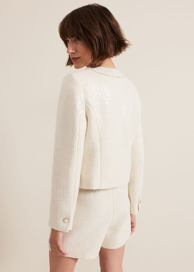 White Phase Eight Ripley Sequin Coats | 3294QNOMB