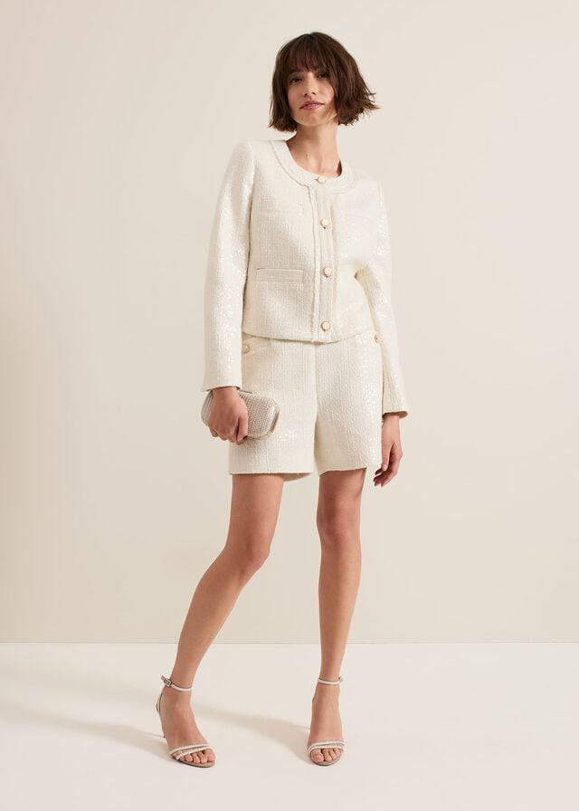 White Phase Eight Ripley Sequin Coats | 3294QNOMB