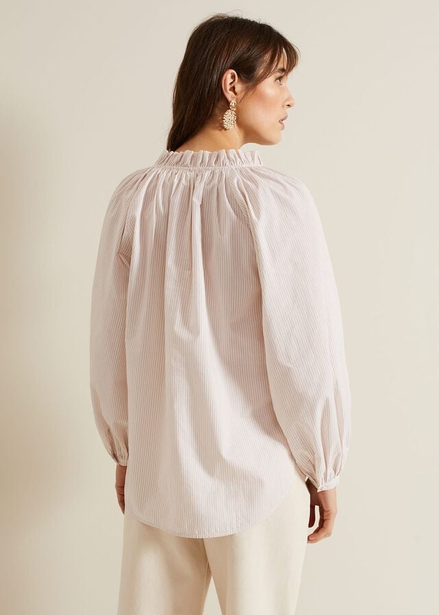 White Phase Eight Seraphina Stripe Frill Shirts | 4819XBRPT