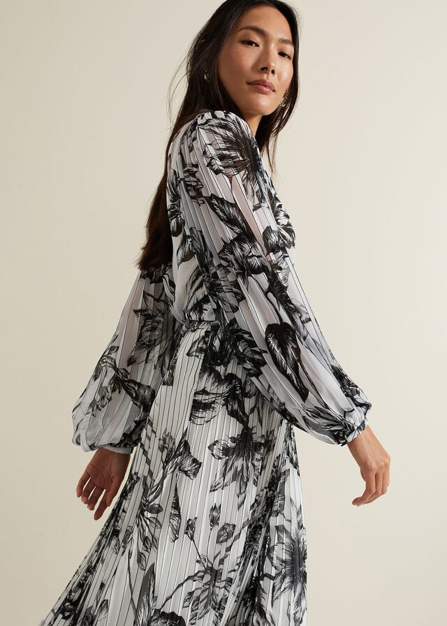 White Phase Eight Sienna Floral Pleat Sleeve Shirts | 1087BQYDE