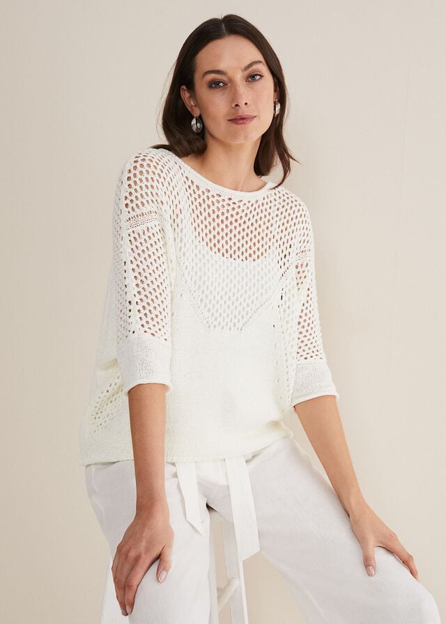 White Phase Eight Sophie Honeycomb Tape Knitwear | 3450LFEPR