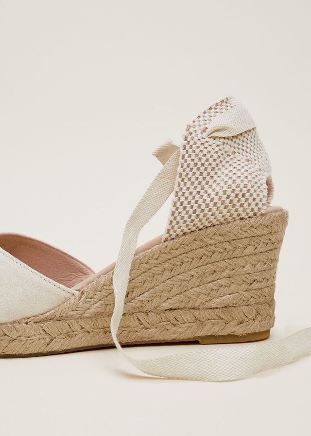 White Phase Eight Suede Tie Espadrille Flats | 9234XGRWS