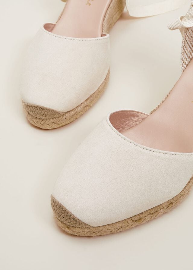 White Phase Eight Suede Tie Espadrille Flats | 9234XGRWS