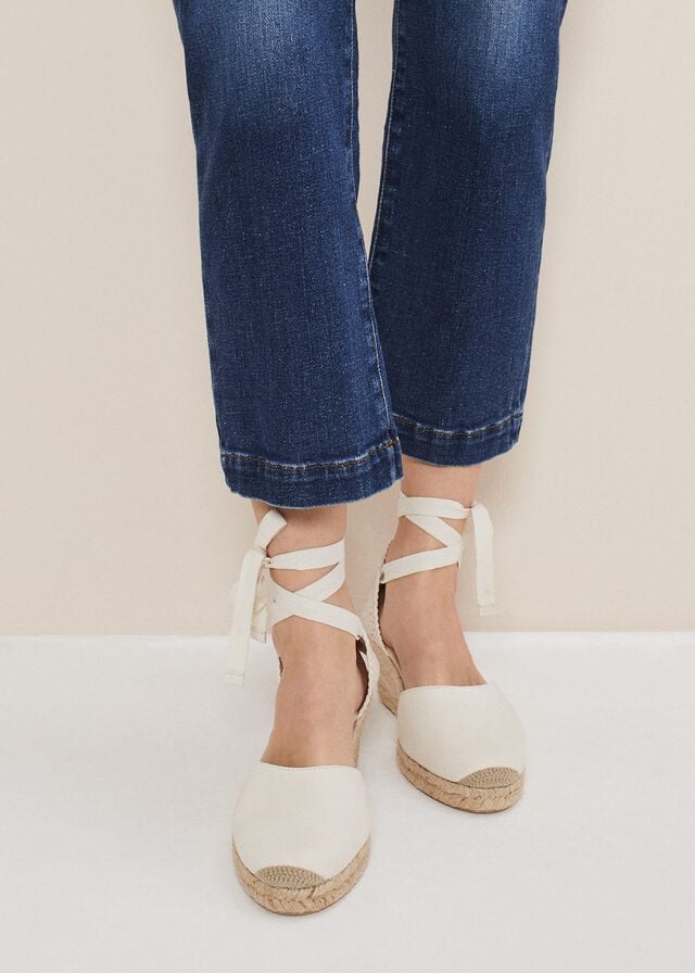 White Phase Eight Suede Tie Espadrille Flats | 9234XGRWS