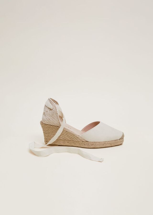 White Phase Eight Suede Tie Espadrille Flats | 9234XGRWS