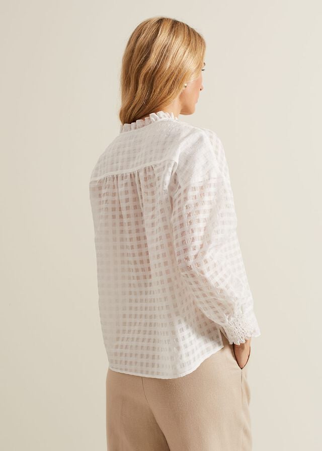 White Phase Eight Tara Textured Frill Shirts | 8327SYGOI