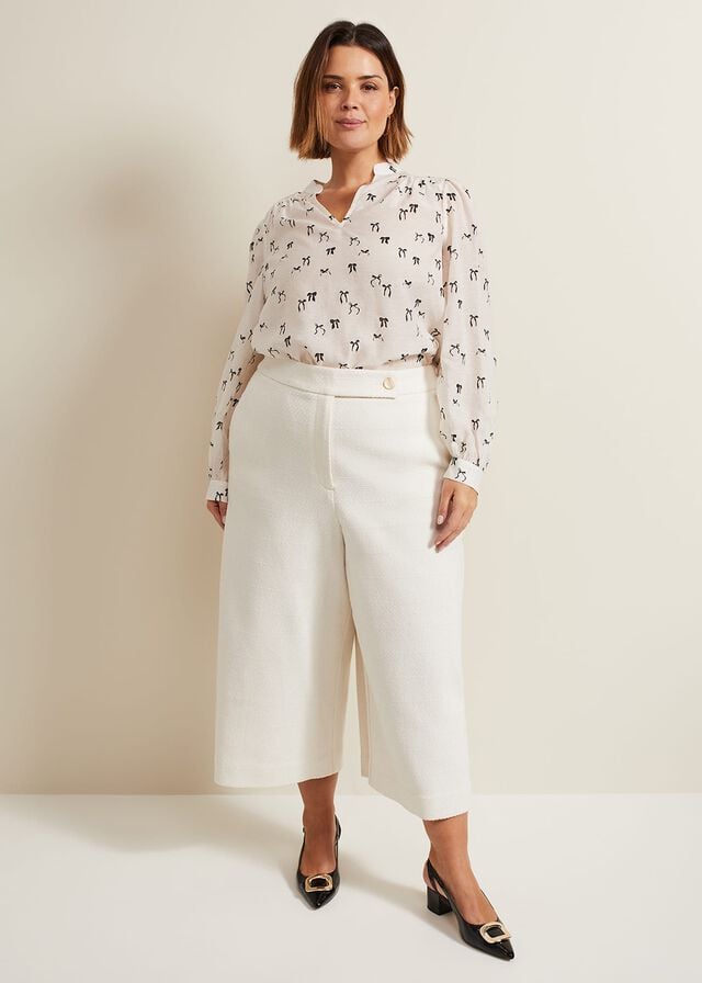 White Phase Eight Taytum Bow Print Shirts | 8692FGKSP