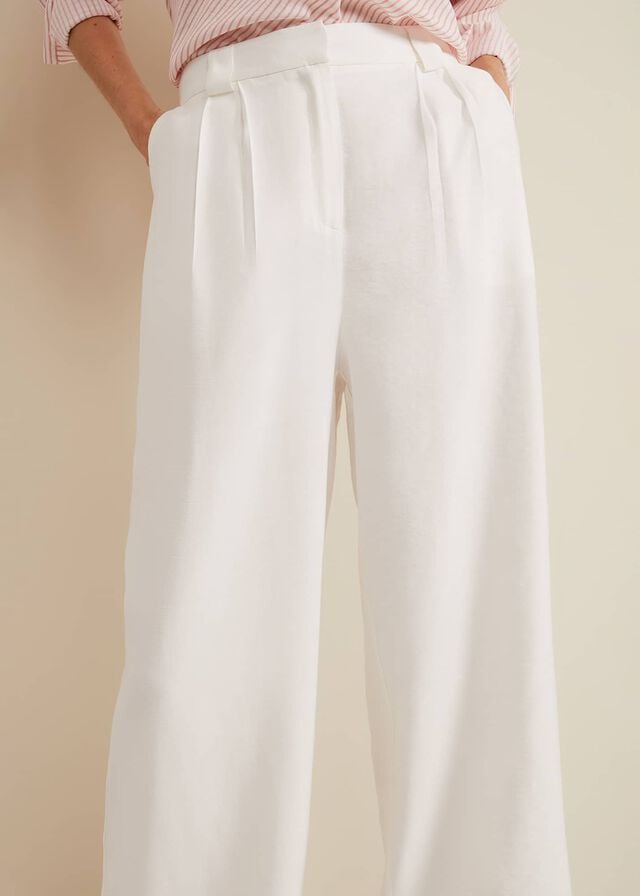 White Phase Eight Tyla Wide Legs Trousers | 9718XAPNO