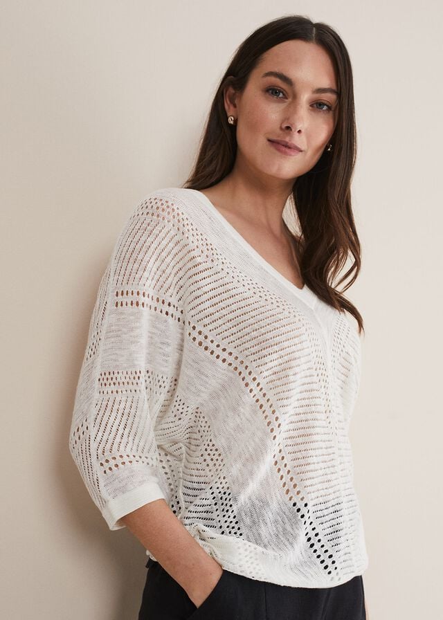 White Phase Eight Vera Pointelle Stitch Knitwear | 2054YTZLF