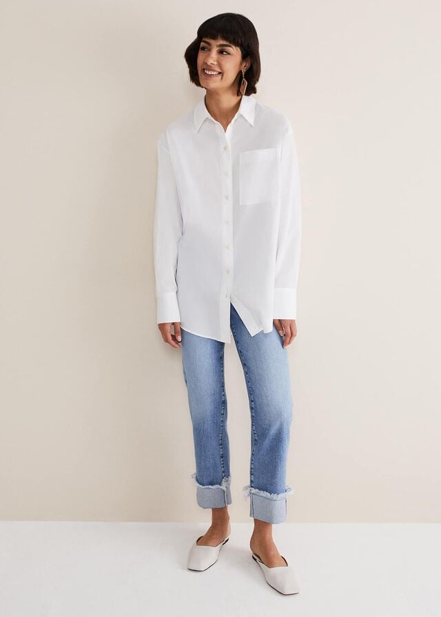 White Phase Eight White Cotton Oversized Shirts | 8906VRUPK