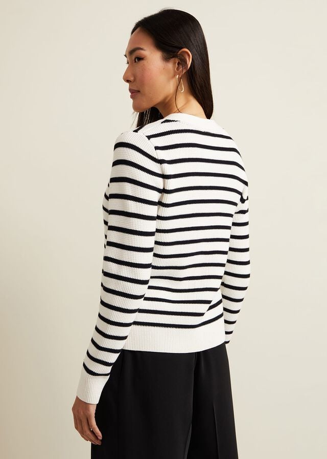 White / Navy Phase Eight Chloe Stripe Knitwear | 1459KJANF