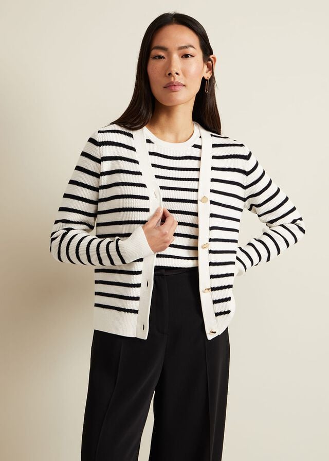 White / Navy Phase Eight Chloe Stripe Knitwear | 1459KJANF