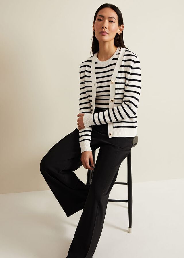 White / Navy Phase Eight Chloe Stripe Knitwear | 1459KJANF