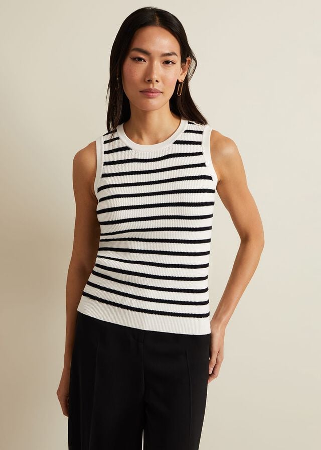 White / Navy Phase Eight Chloe Stripe Vest Knitwear | 1675CZSBP