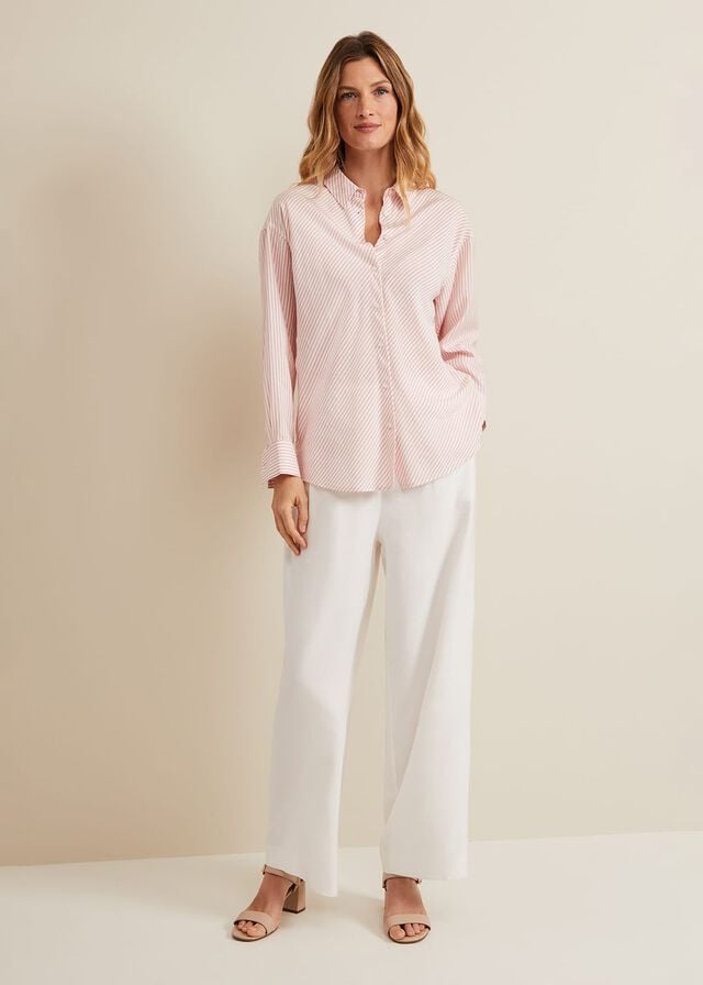 White / Pink Phase Eight Bernice Stripe Shirts | 2378ZJAQS