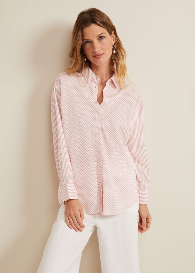 White / Pink Phase Eight Bernice Stripe Shirts | 2378ZJAQS