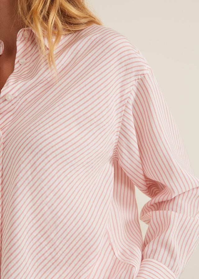 White / Pink Phase Eight Bernice Stripe Shirts | 2378ZJAQS