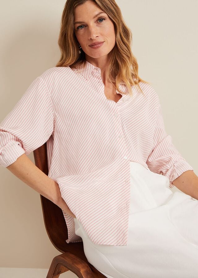 White / Pink Phase Eight Bernice Stripe Shirts | 2378ZJAQS