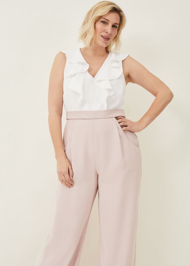 White / Rose Phase Eight Linda Frill Jumpsuit | 8256CHLQK