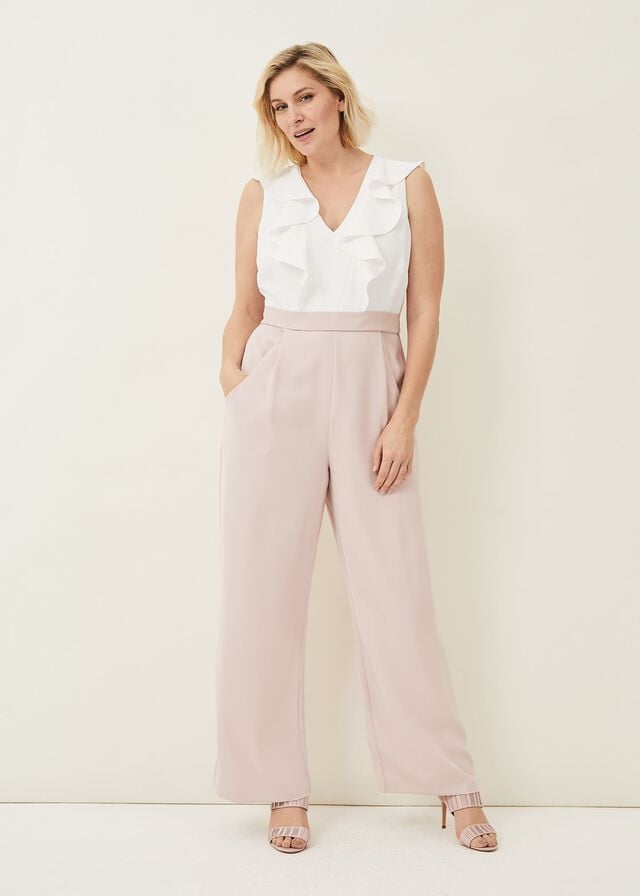 White / Rose Phase Eight Linda Frill Jumpsuit | 8256CHLQK