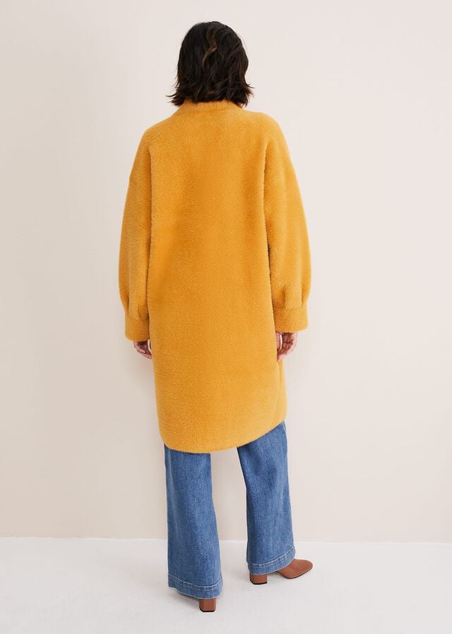 Yellow Phase Eight Maddie Balloon Sleeve Fluffy Coats | 6472WMPNK